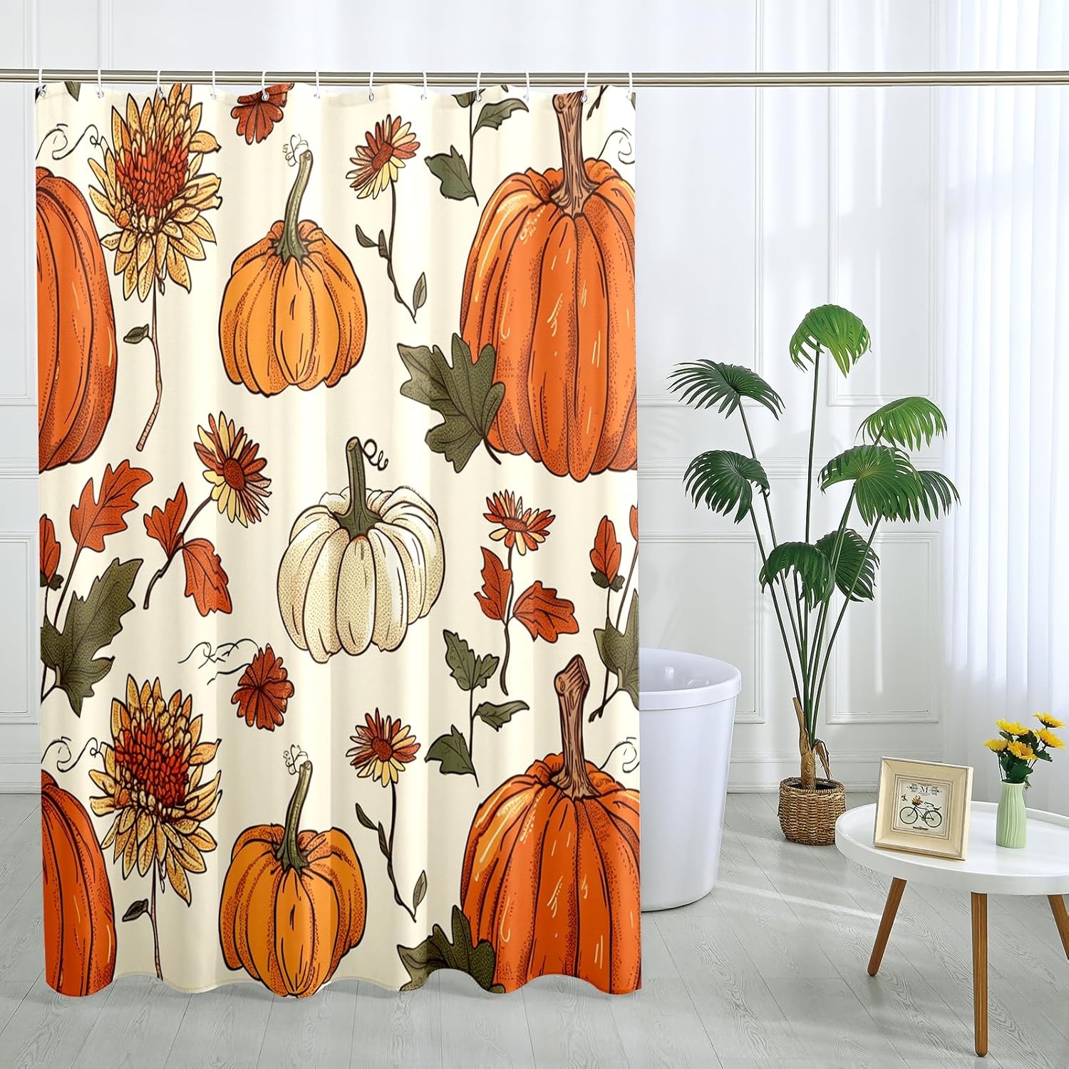 Autumn shower curtain set by TPHIHT 72X78 12 plastic hooks pumpkins design