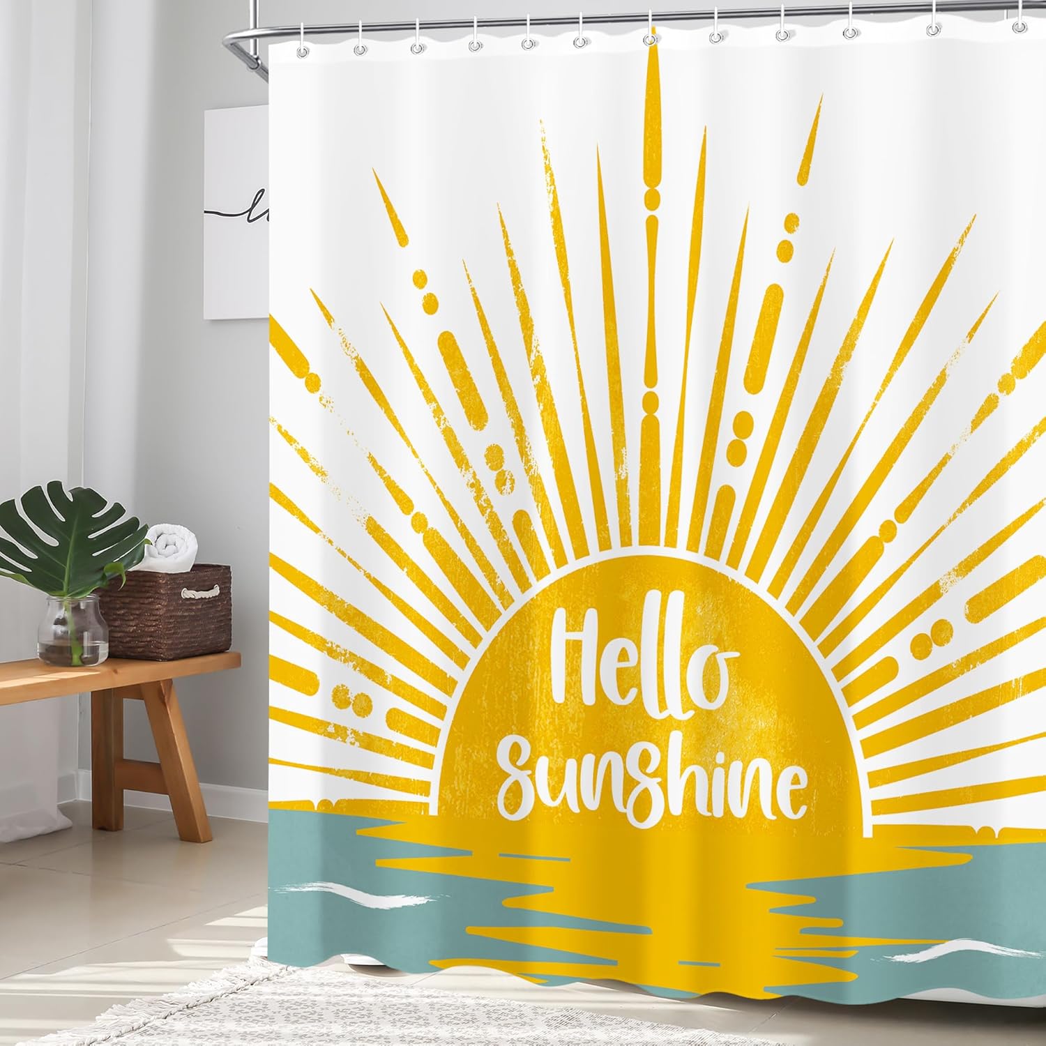 70s Yellow Sun Shower Curtain Set 72X72