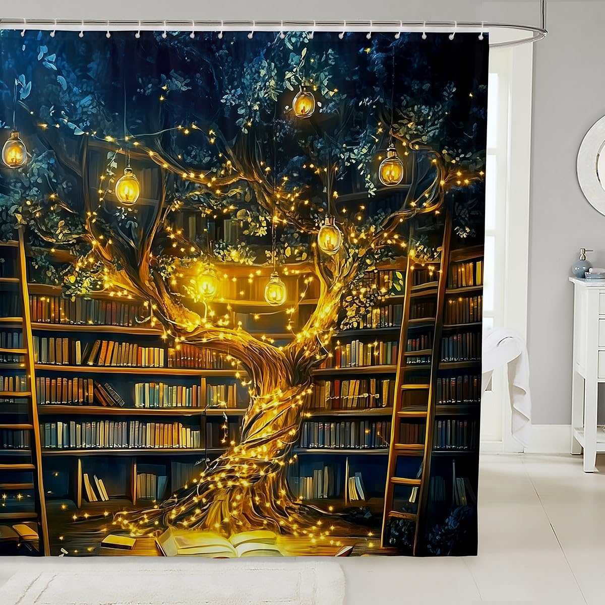 RezsoyeN Book Themed Waterproof Shower Curtain Set