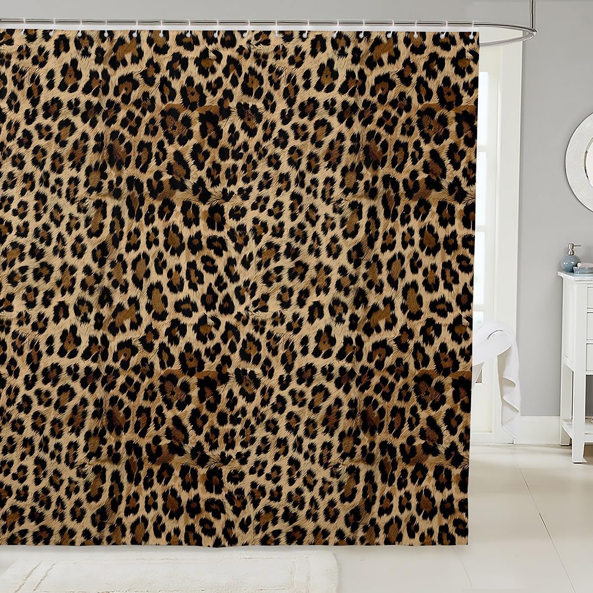 Feelyou Kids Leopard Print Shower Curtain Cowhide Bath Curtain Set Brown 72x78