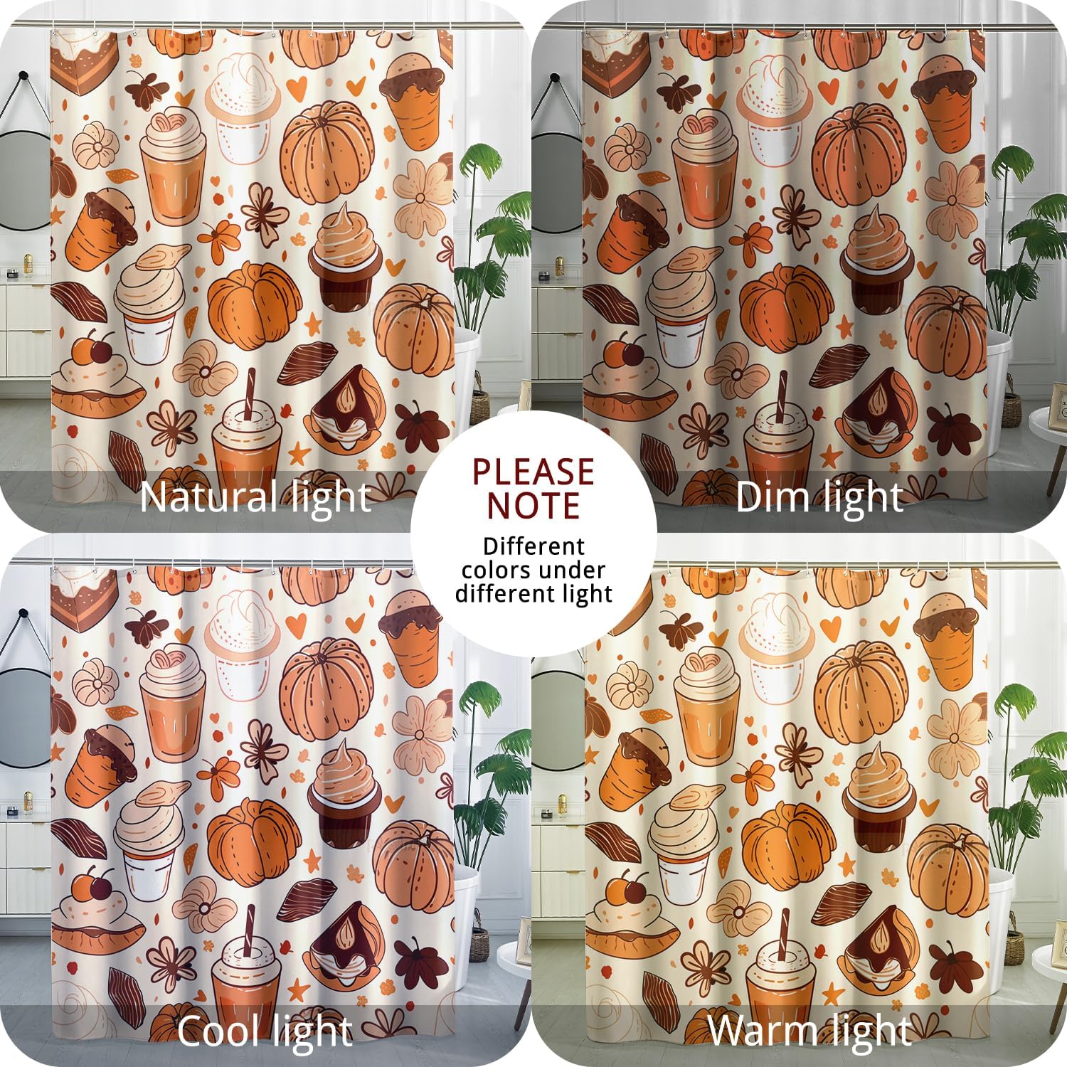 Elegant Autumn Beige Fall Shower Curtain Set