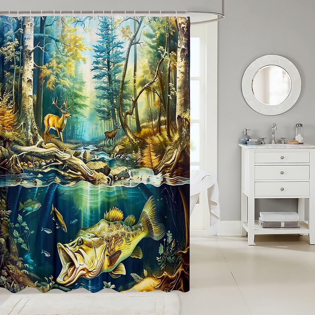 Feelyou Bass Fish Show Shower Curtain 72x78 Unique Fun