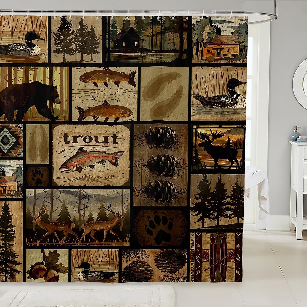 Feelyou-Wildlife shower curtain with Bear and Deers