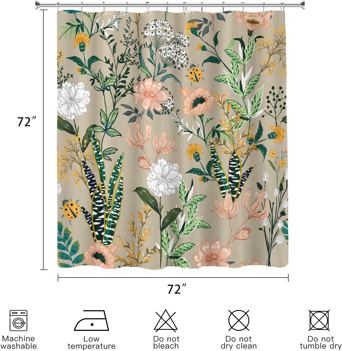 Beige-Pink Boho Floral Shower Curtain Fresh Breeze in Your Bathroom