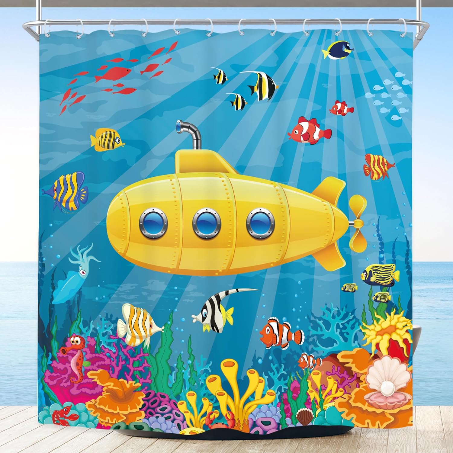 Riyidecor Kids Cartoon Shower Curtain Set