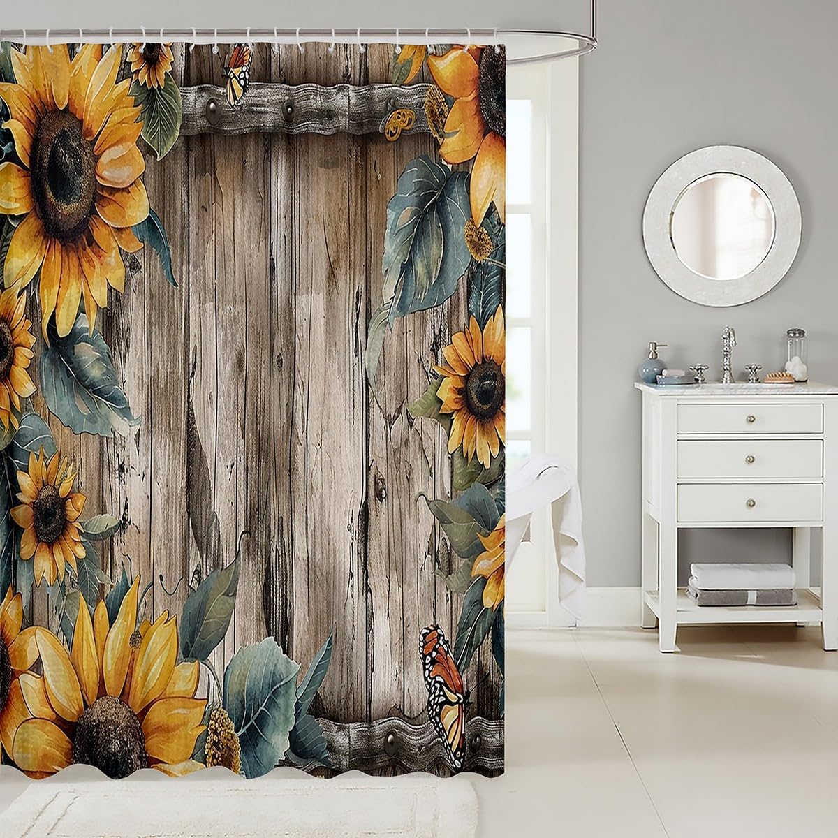 Feelyou Farmhouse 72x72 Sunflower Shower Curtain Set for Kids Adults