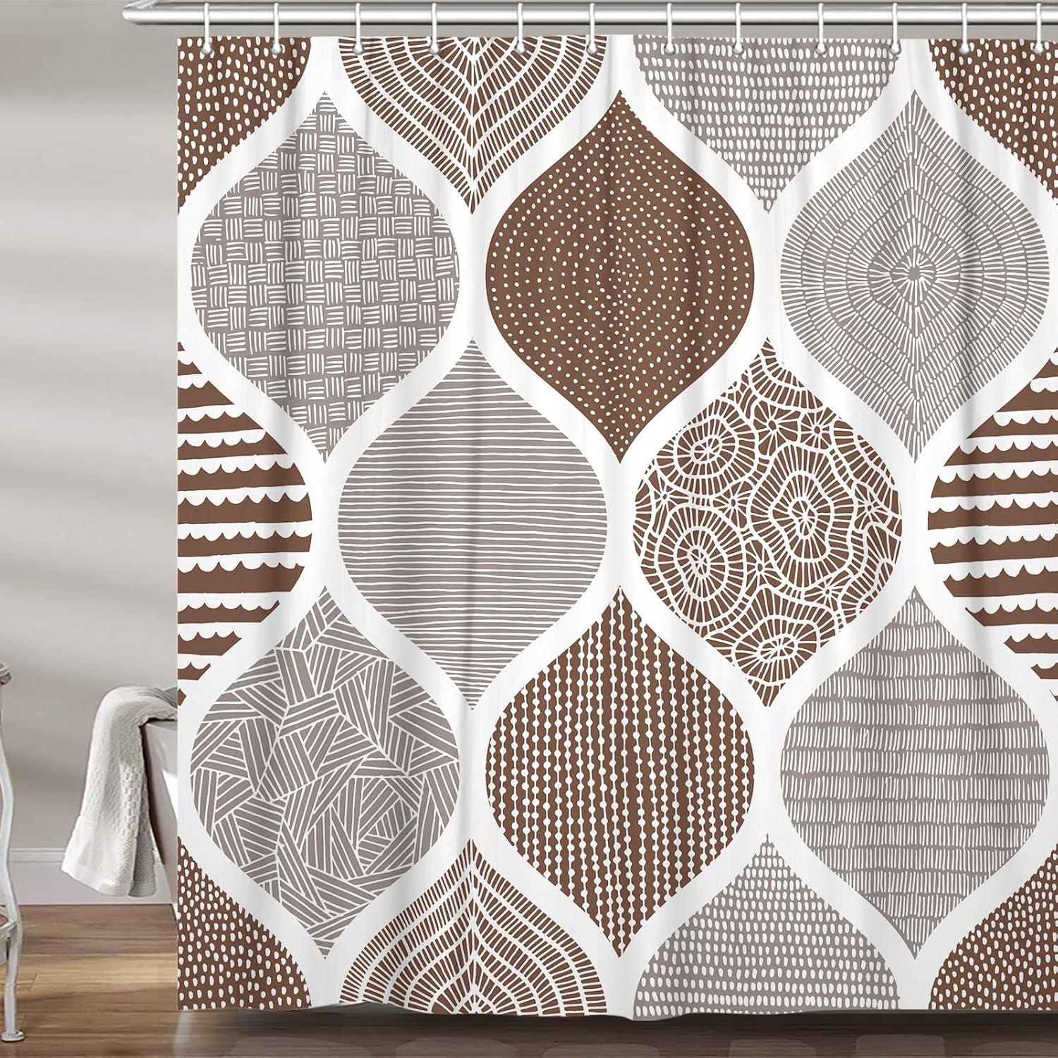 JAWO Retro Bohemian Shower Curtain Set - Tan Grey 72X75 Inch