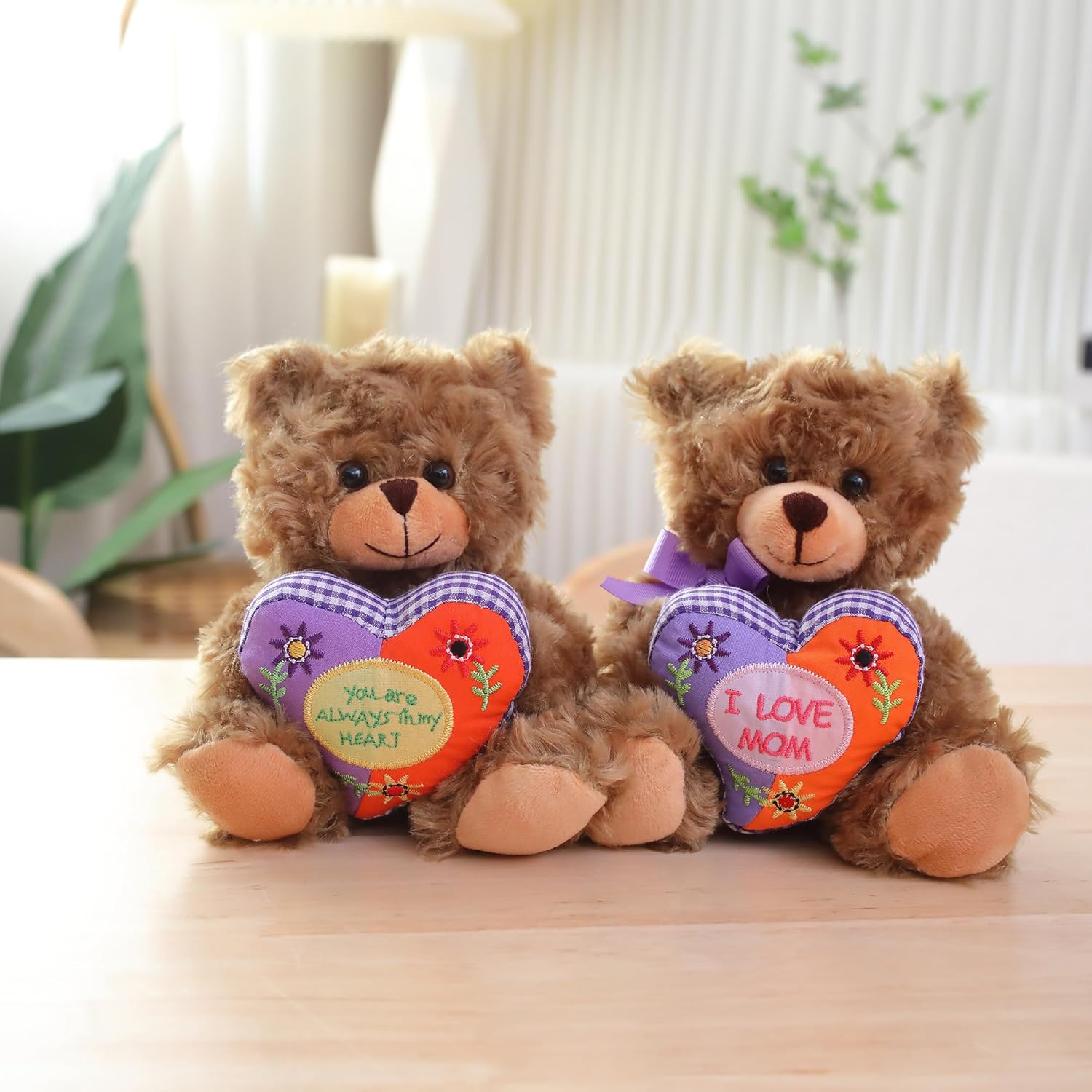 Plushland Stuffed Mocha Bear with Mom Heart - 9 Inches Plush Toy