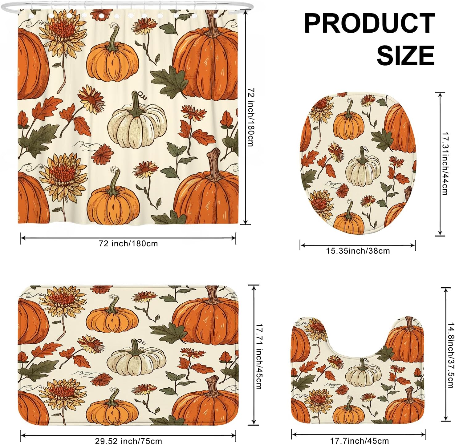 Autumn-themed shower curtain set for home decor