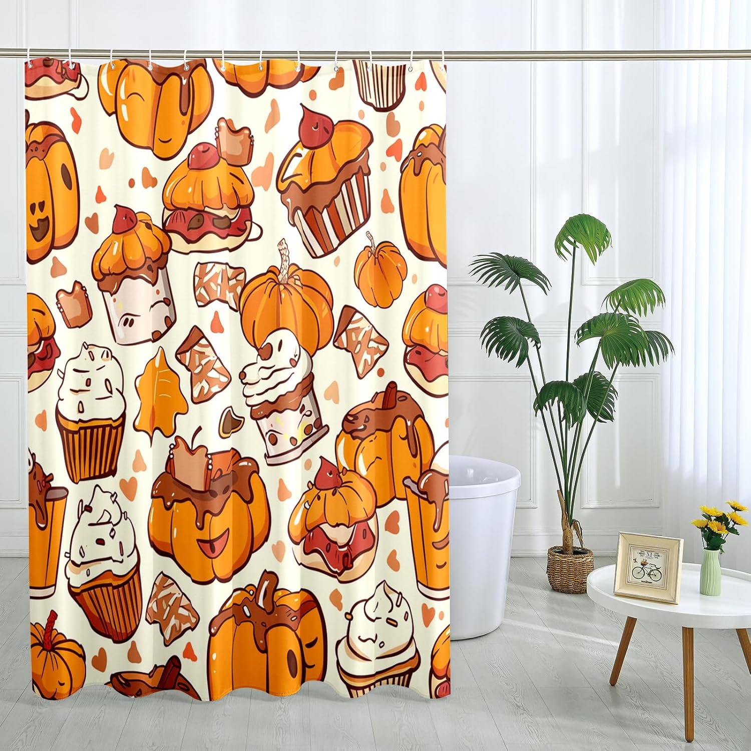 Cream Fall Food Shower Curtain Set Autumn Retro Cake shower curtain 72x72 inches