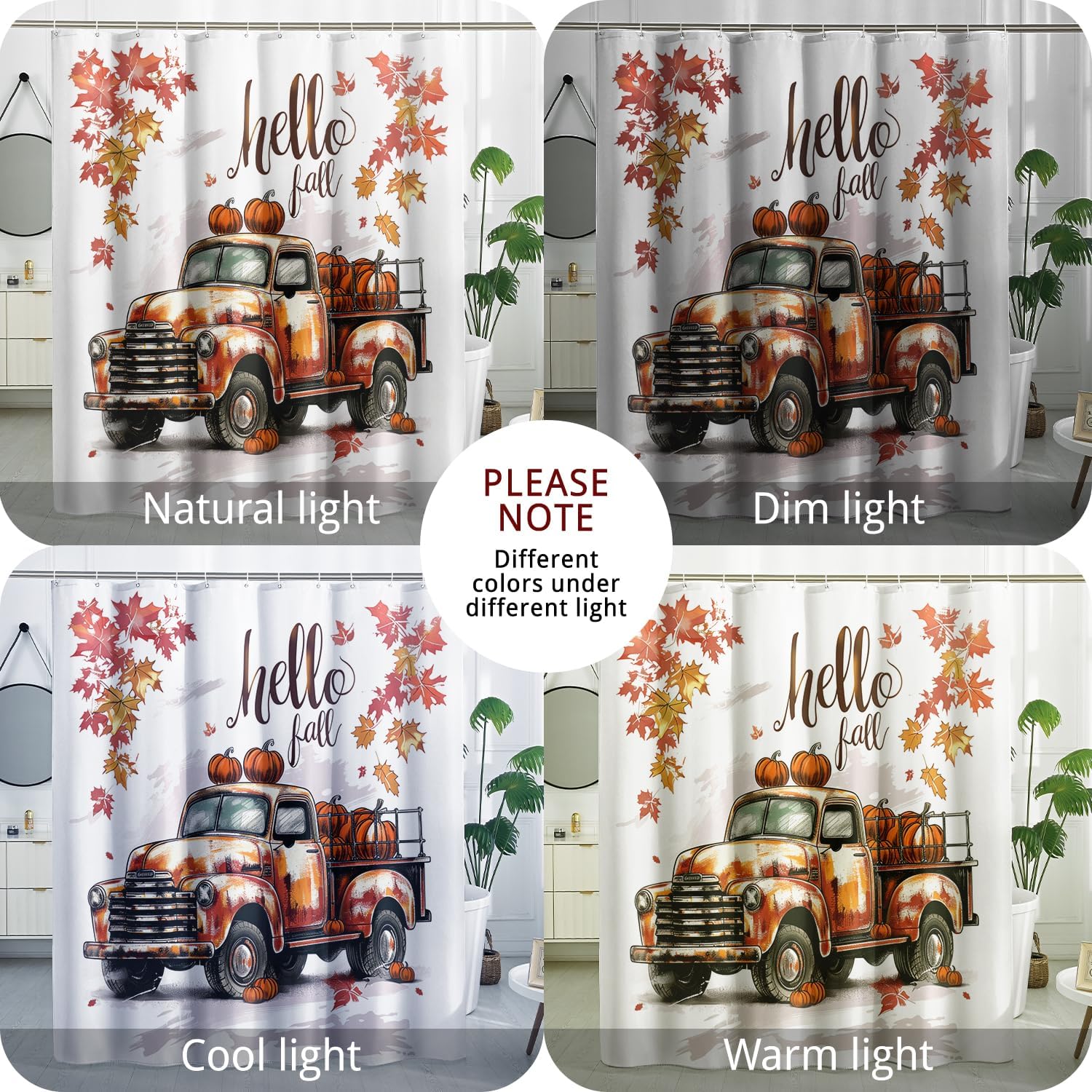 Fall Kawaii Truck Shower Curtain Set 72x72 Autumn Cartoon for the bathroom