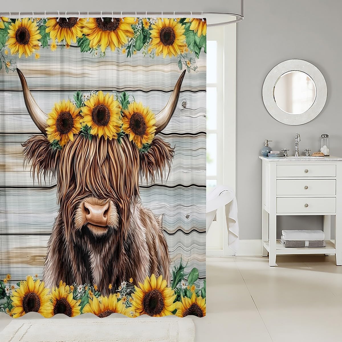 Feelyou Highland Cow Shower Curtain Set 72x78