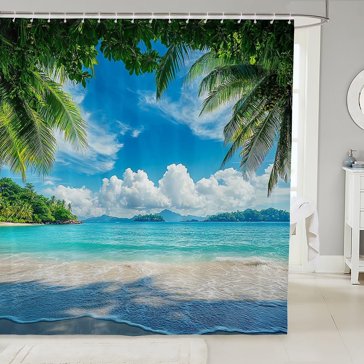 jejeloiu Blue Ocean Bath Curtain Set
