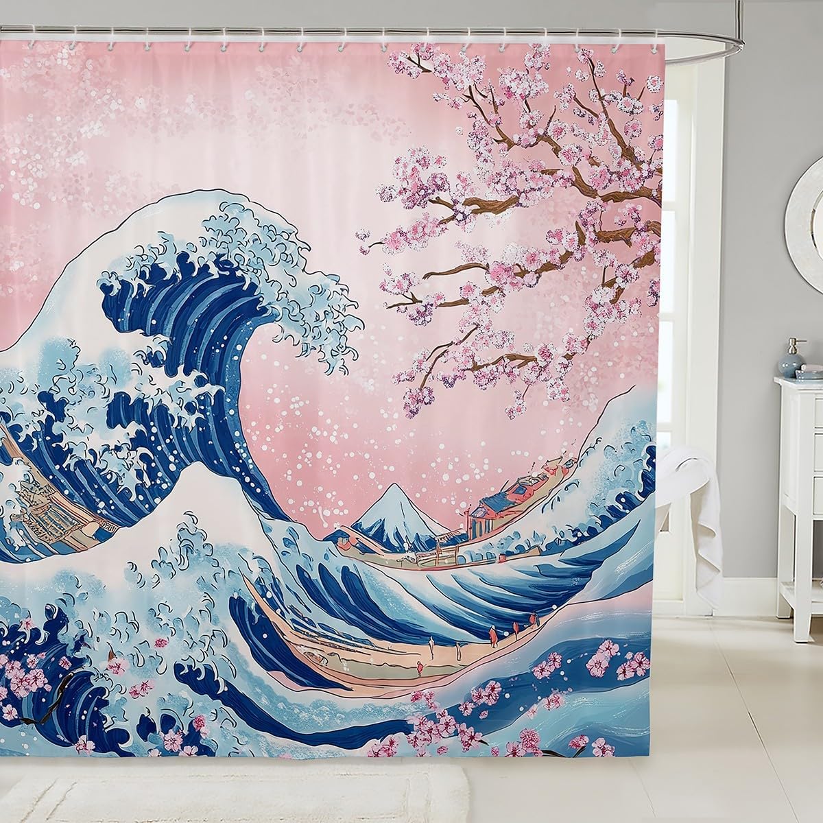 Feelyou Japanese Wave Bath Curtain for Boys Girls 72x72