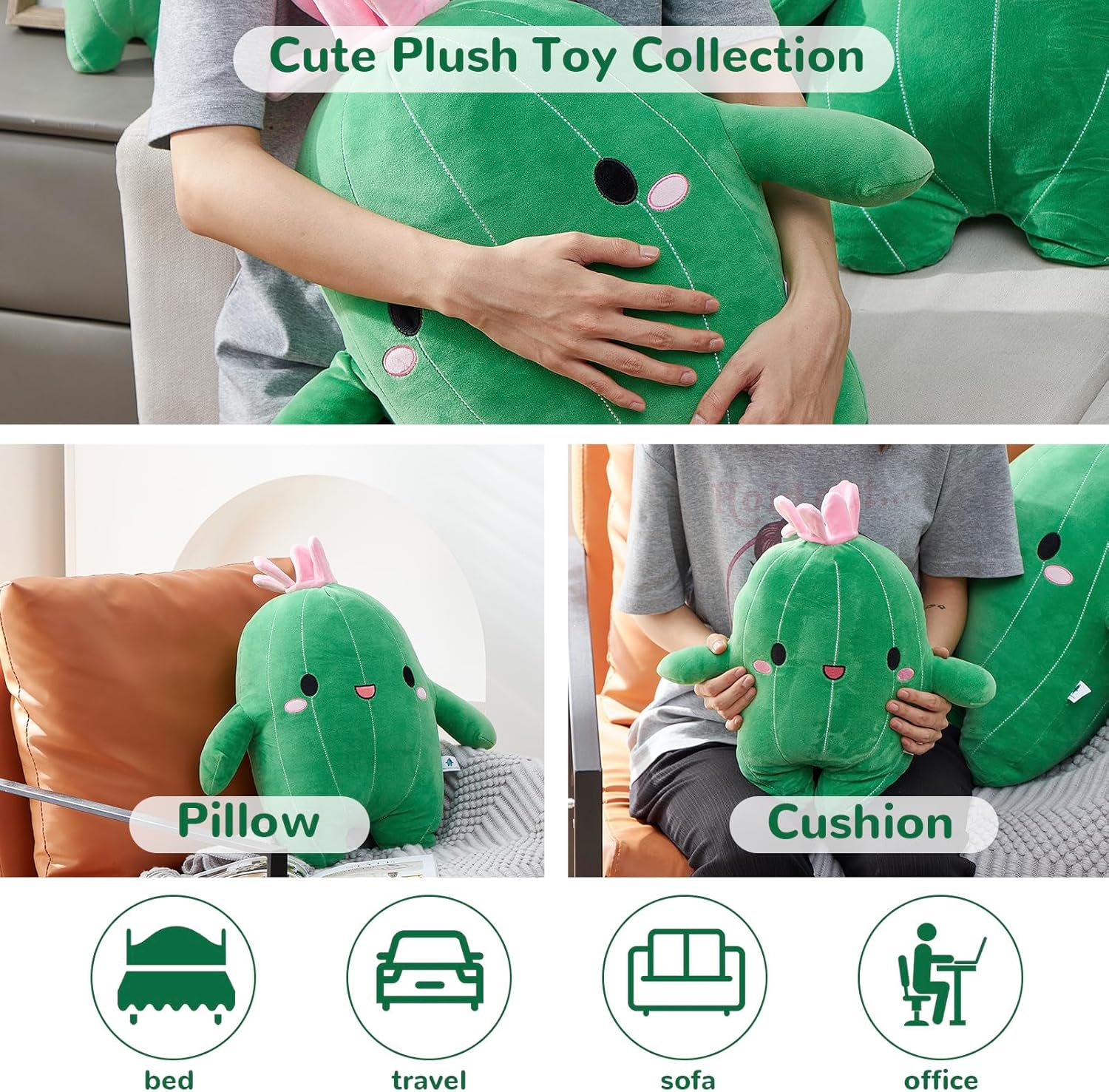 Cuddly Big Soft Cactus Plush Pillow and Blanket Set