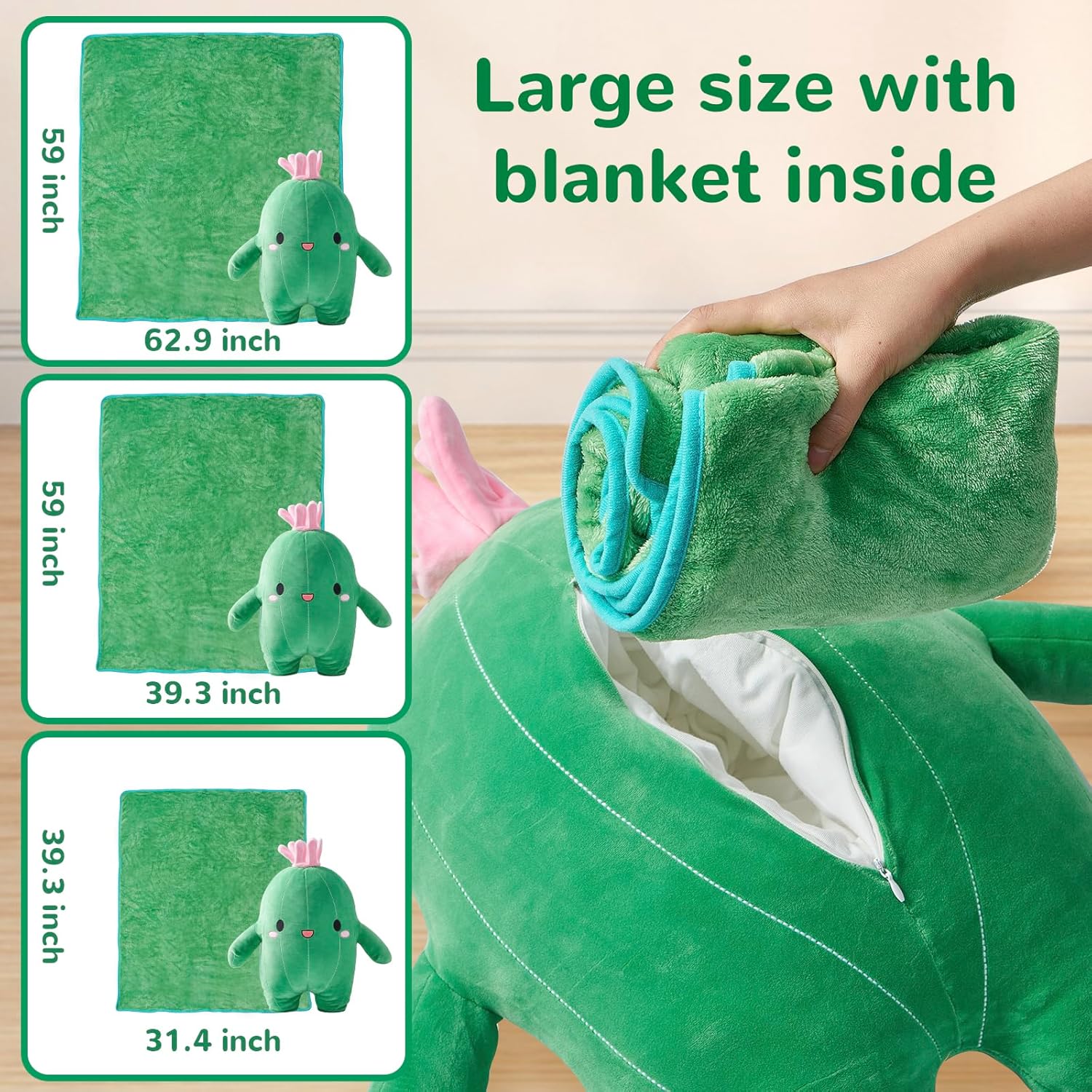 Cuddly Big Soft Cactus Plush Pillow and Blanket Set