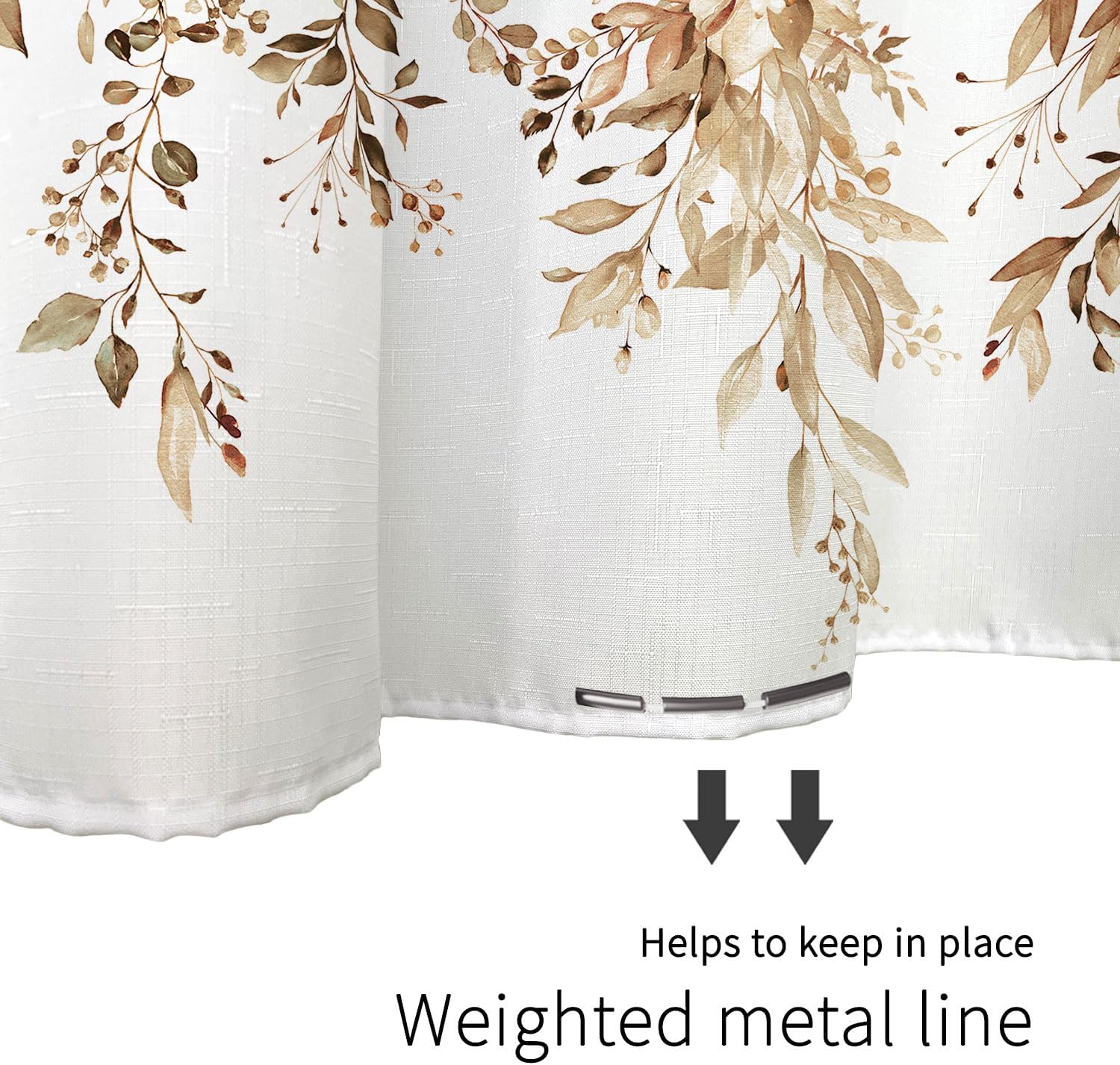 Tititex Tan Light Brown Leaves Faux Linen Shower Curtain Set 72x72 with Hooks