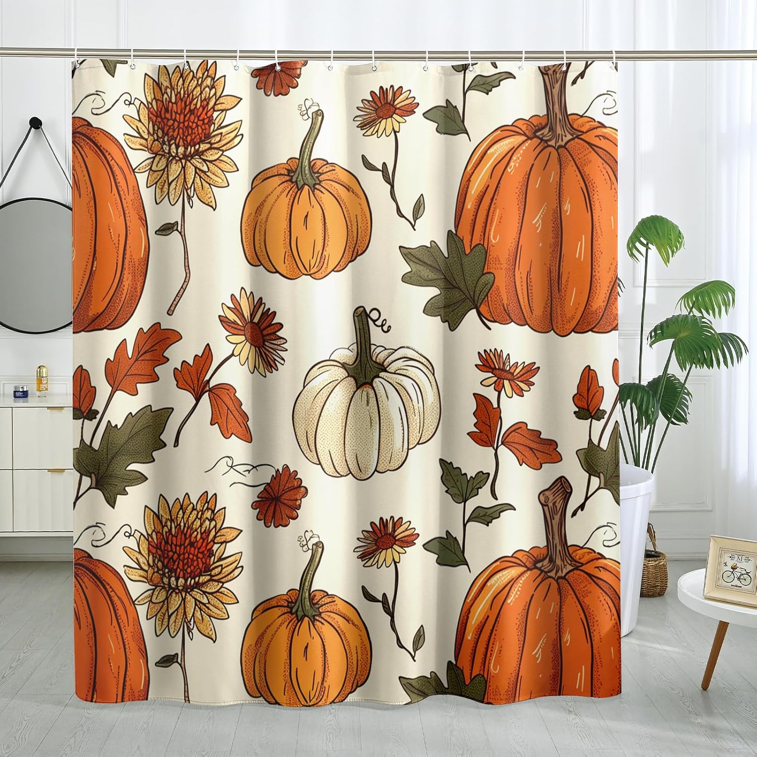 Autumn shower curtain set by TPHIHT 72X78 12 plastic hooks pumpkins design
