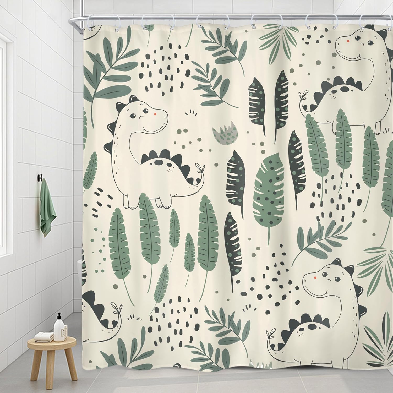 Kids Funny Dinosaur Bathroom Curtain Set 72x72