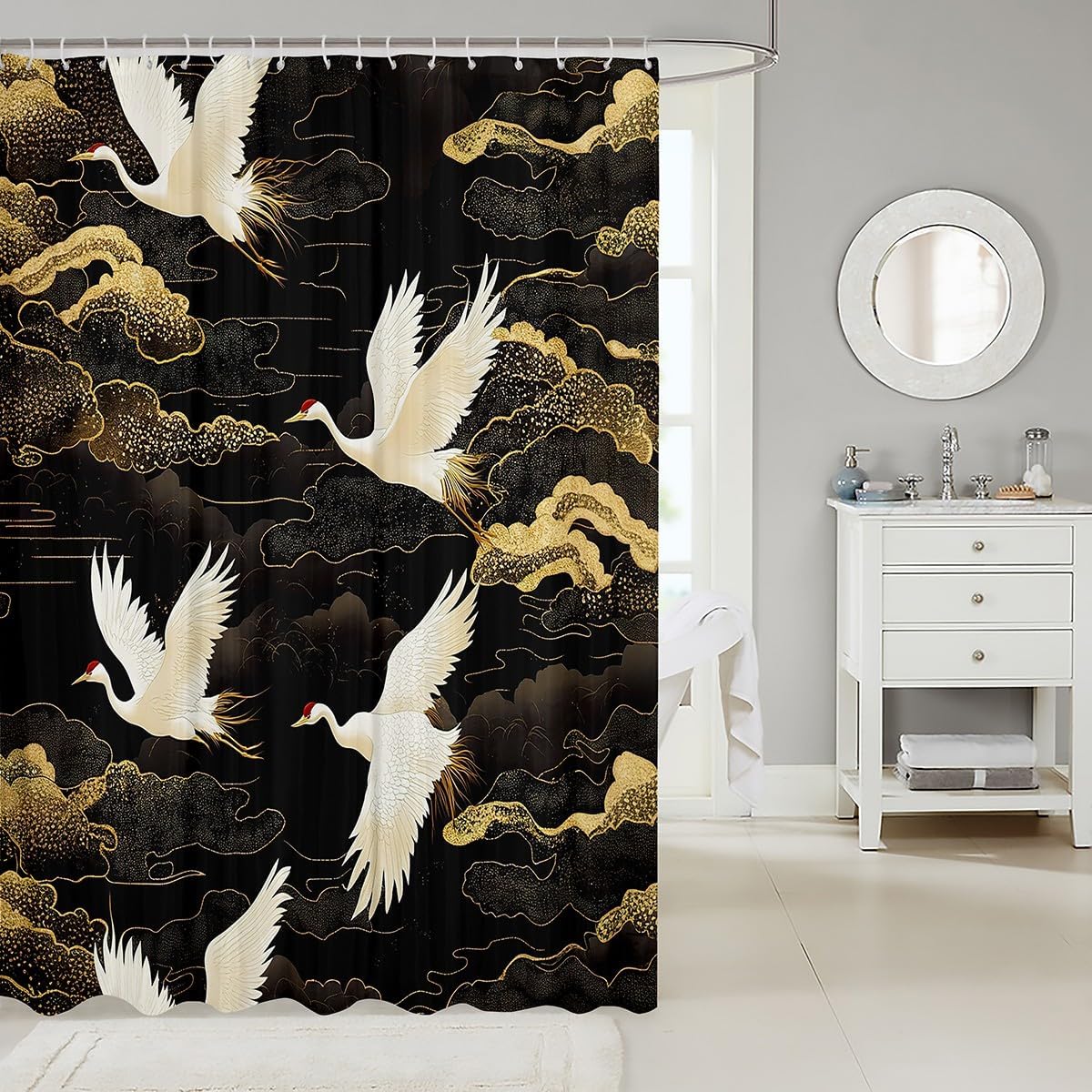 Feelyou Japanese Crane Bath Curtain for Kids