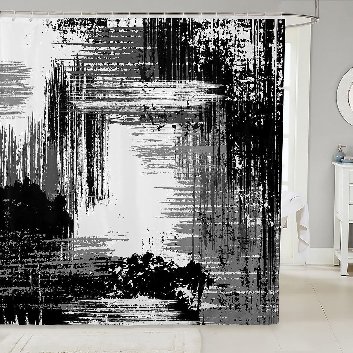 Manfei Abstract Waterproof Abstract Art Bath Room Travel Kit with 12 Hooks