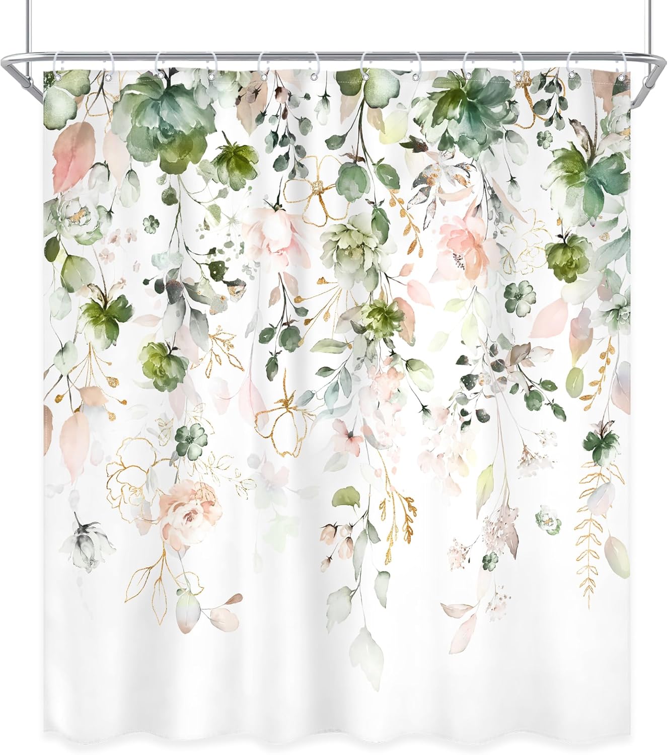 Summer Green Pink Floral Shower Curtain