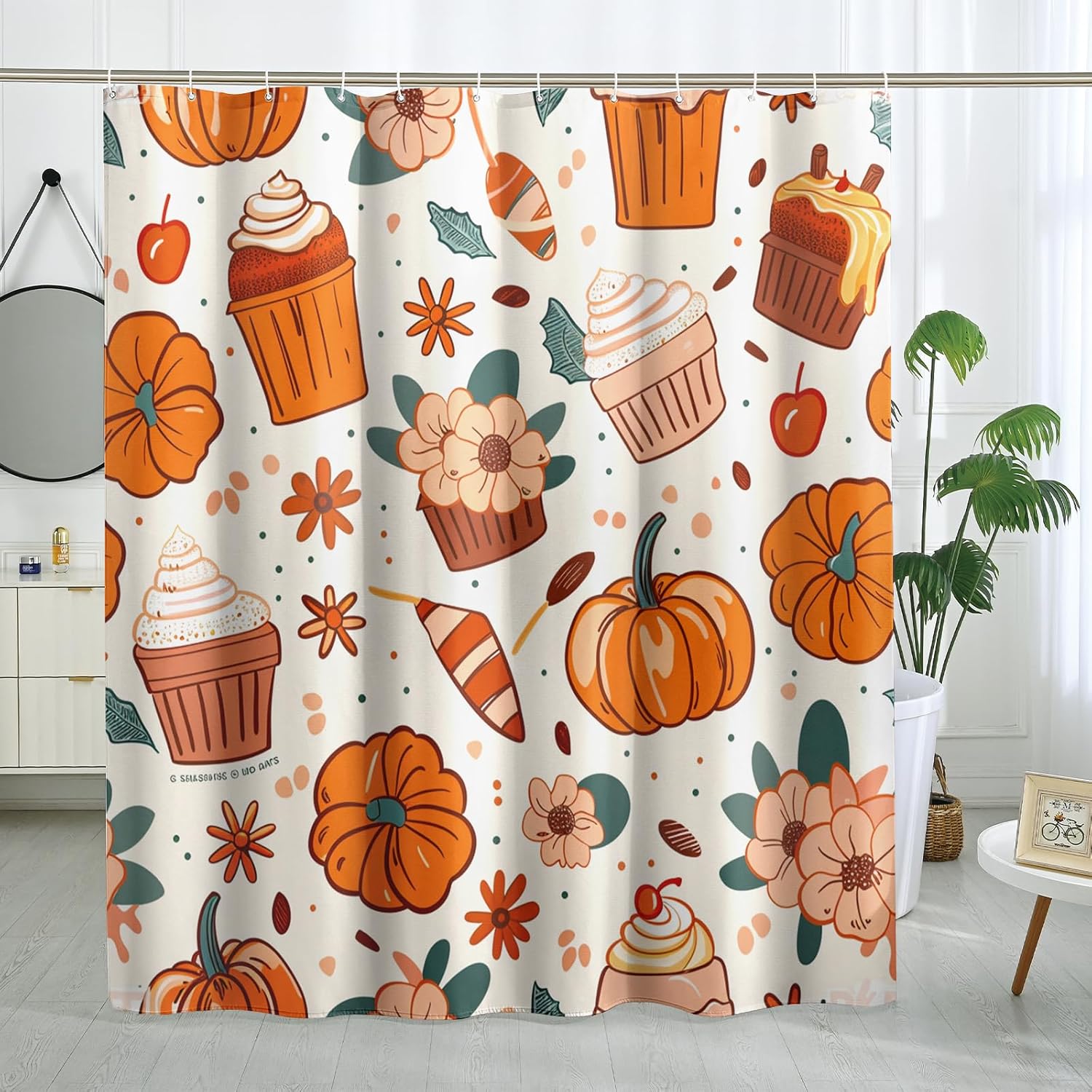72x72 Beige Fall Food Shower Curtain Set