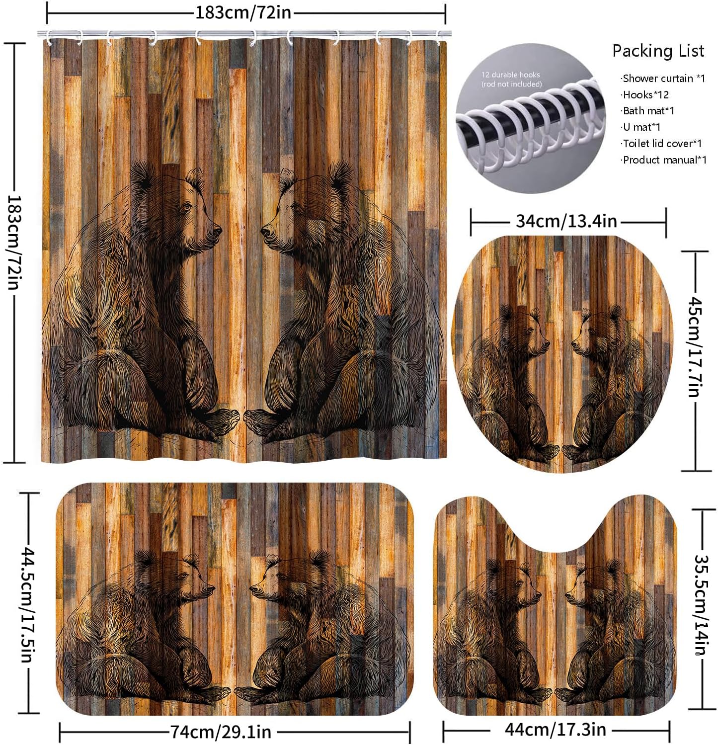 72x72 inch Boys Bear Bathroom Set with Rugs Mat More