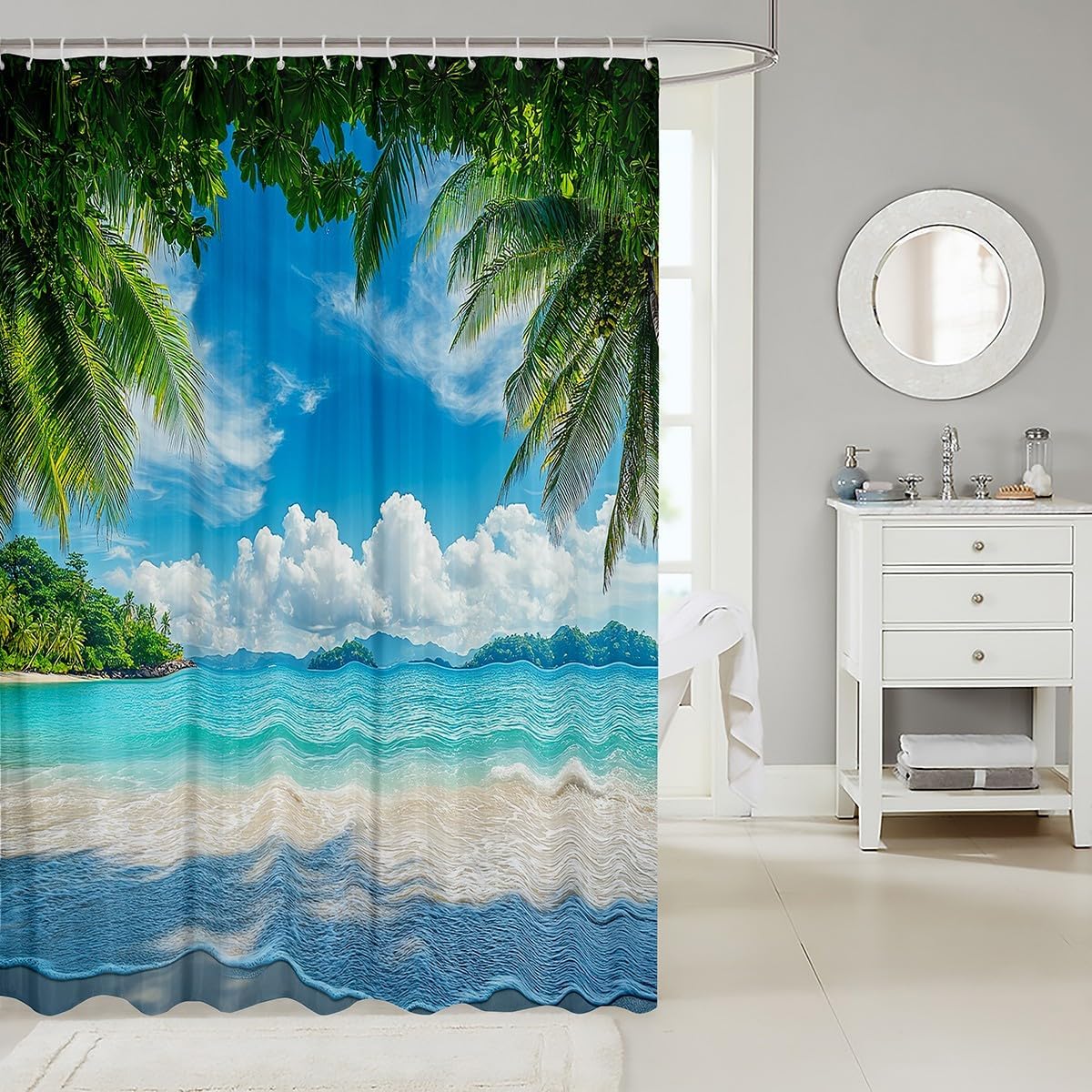jejeloiu Blue Ocean Bath Curtain Set