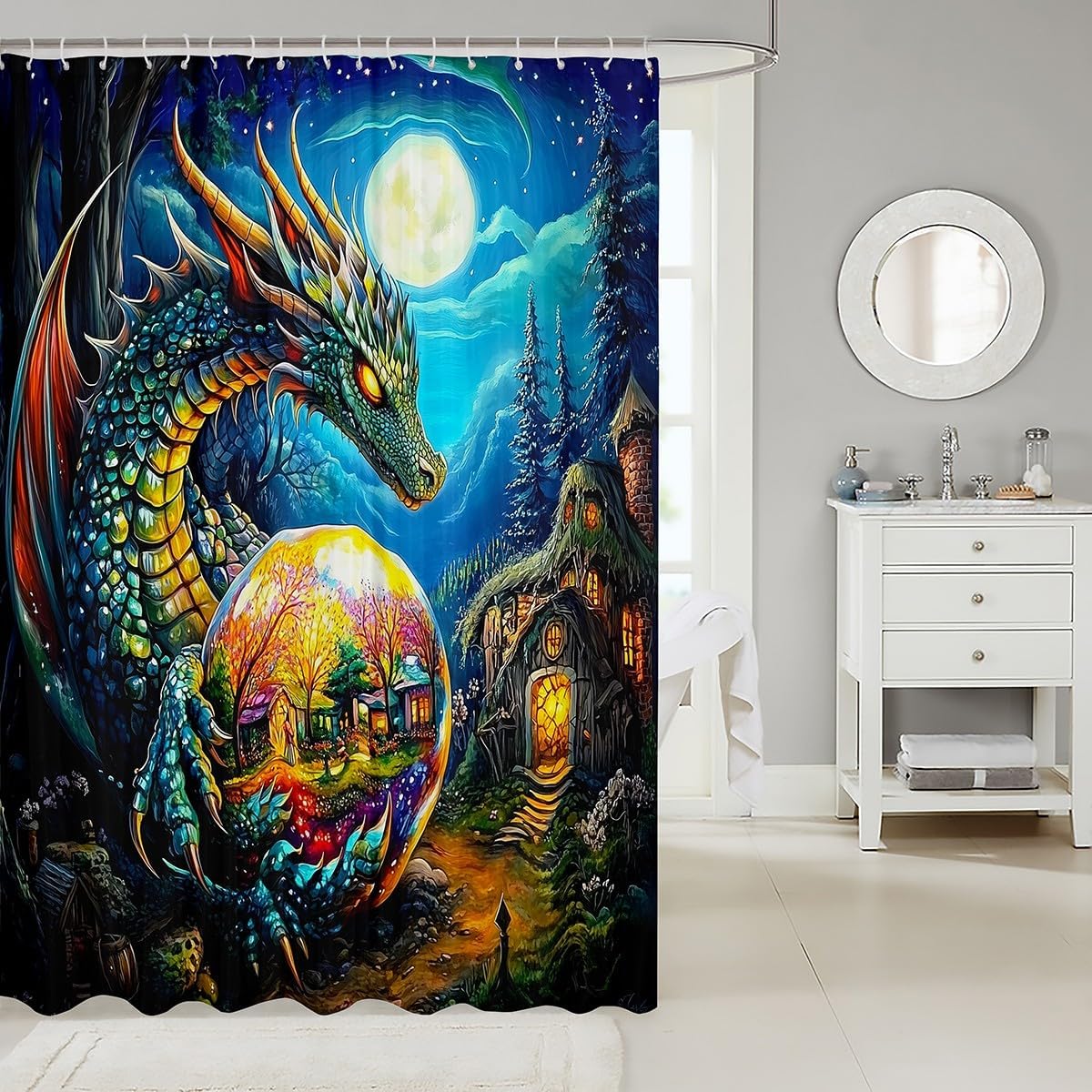 Feelyou Dragon Bath Curtain Set for Kids