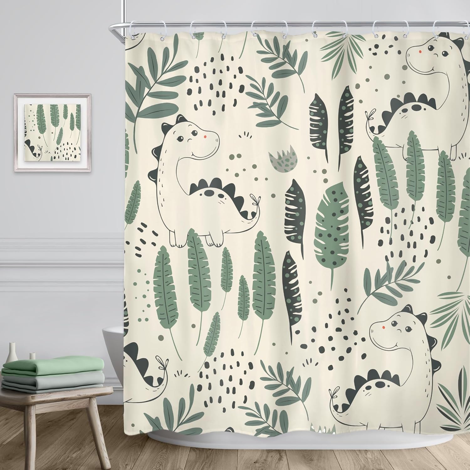 Kids Funny Dinosaur Bathroom Curtain Set 72x72