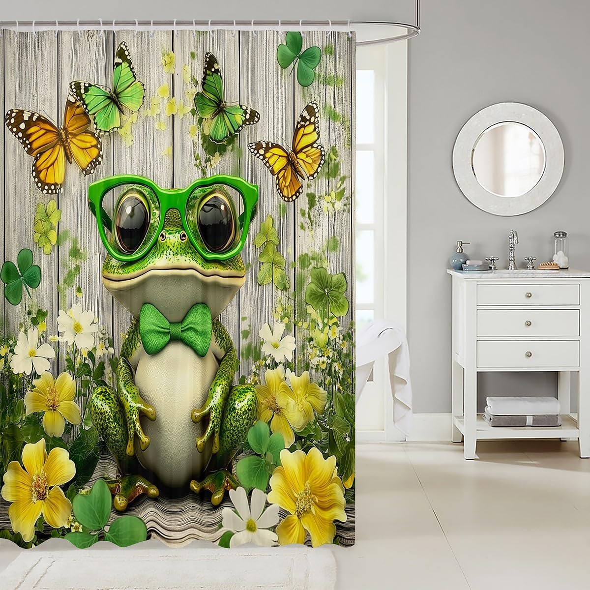 Feelyou Frog 72x72 Cute Forest Green Bathroom Shower Curtain