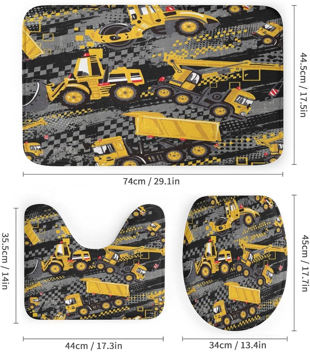 Cool Boys Girls Room Excavator 4-Piece Waterproof Shower Curtains Set