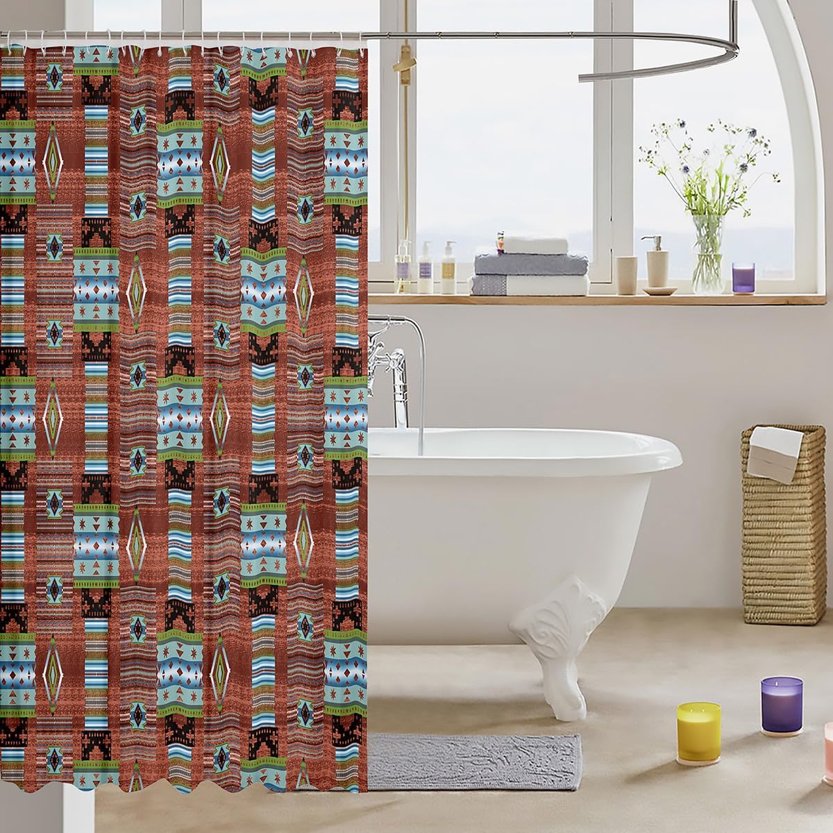 Feelyou Red Geometric Bath Curtain 72x72 Kids Bath Style