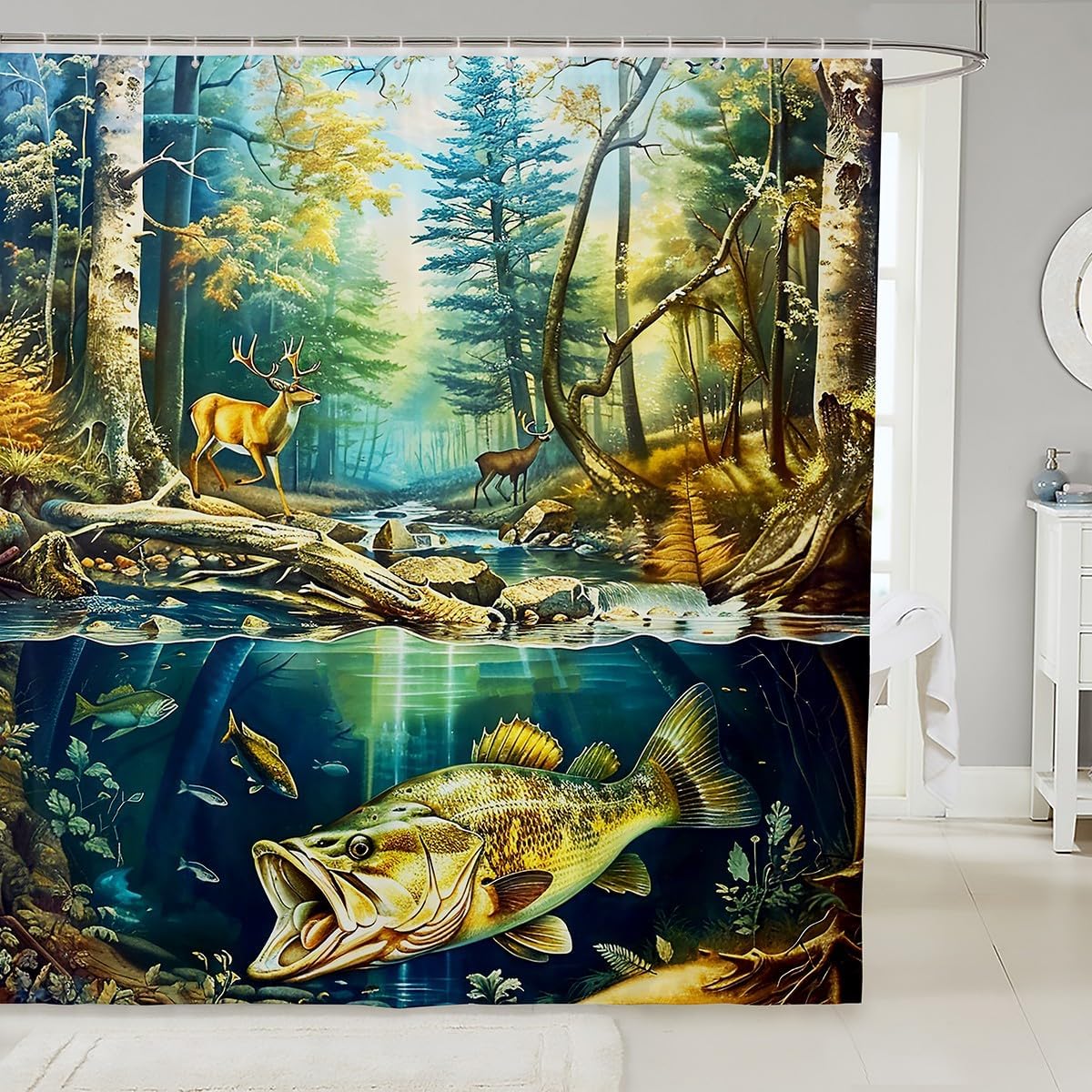 Feelyou Bass Fish Show Shower Curtain 72x78 Unique Fun