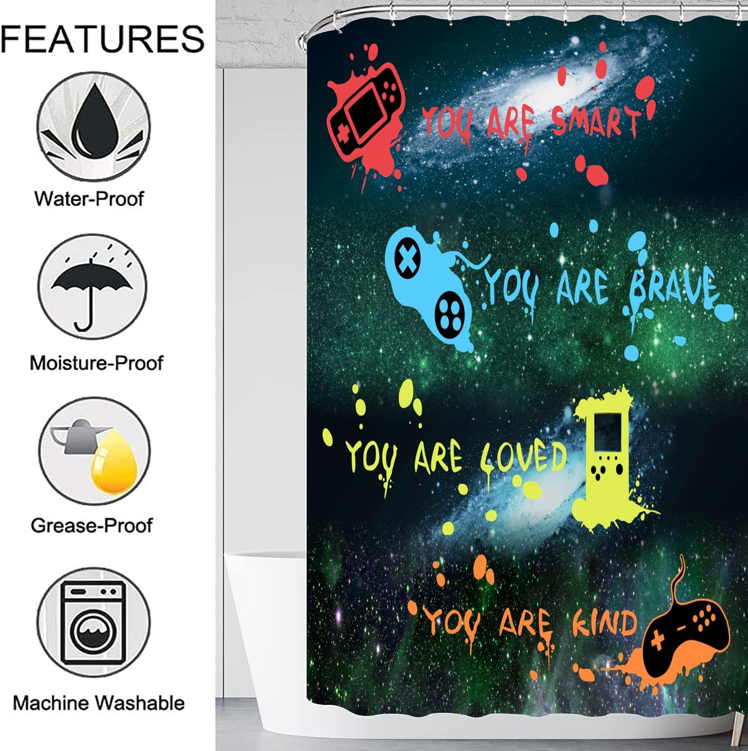 ALEXEX 4 PCS Star Outer Space Kids Shower Curtain Set