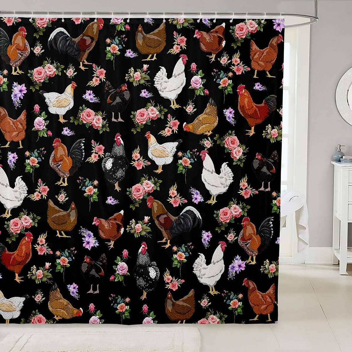 Feelyou Kids Bathroom Fun Animal Shower Curtain 72 x 78 Black
