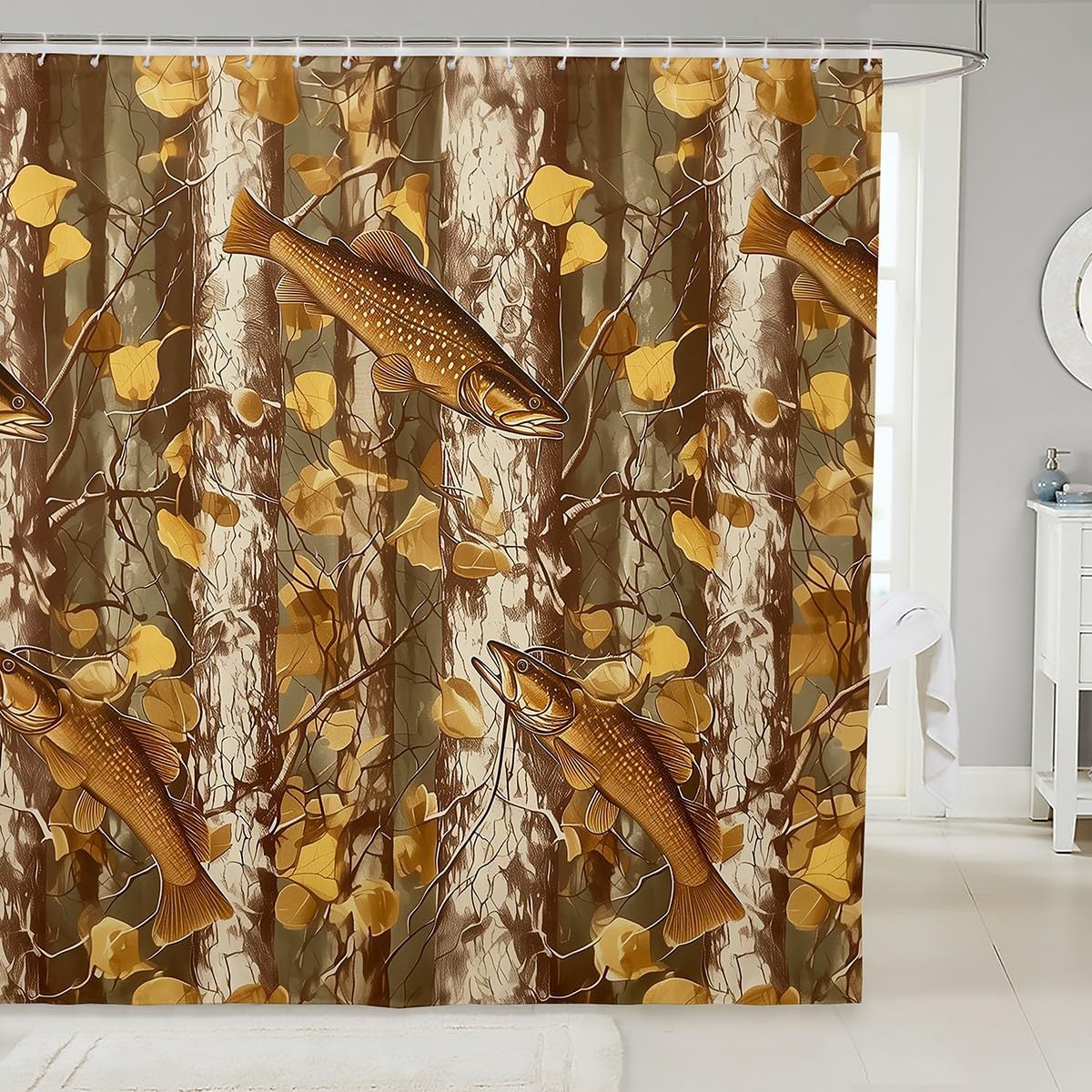 Bath Time Development - Waterproof Pike Fish Shower Curtain 72x84 Style