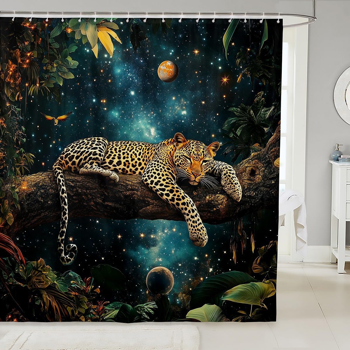 Jeffeloiu Leopard Bath Curtain for Kids and Teens