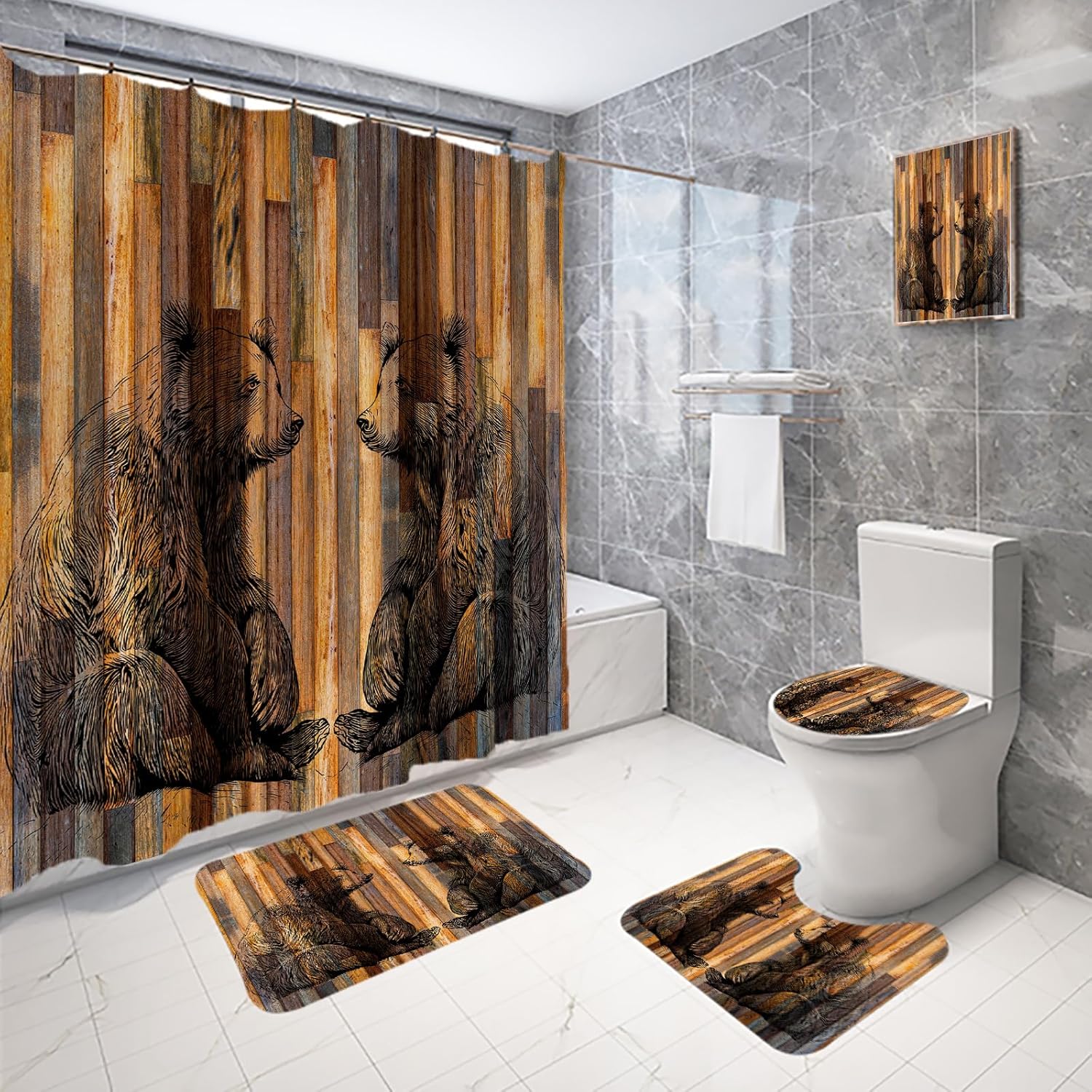 72x72 inch Boys Bear Bathroom Set with Rugs Mat More