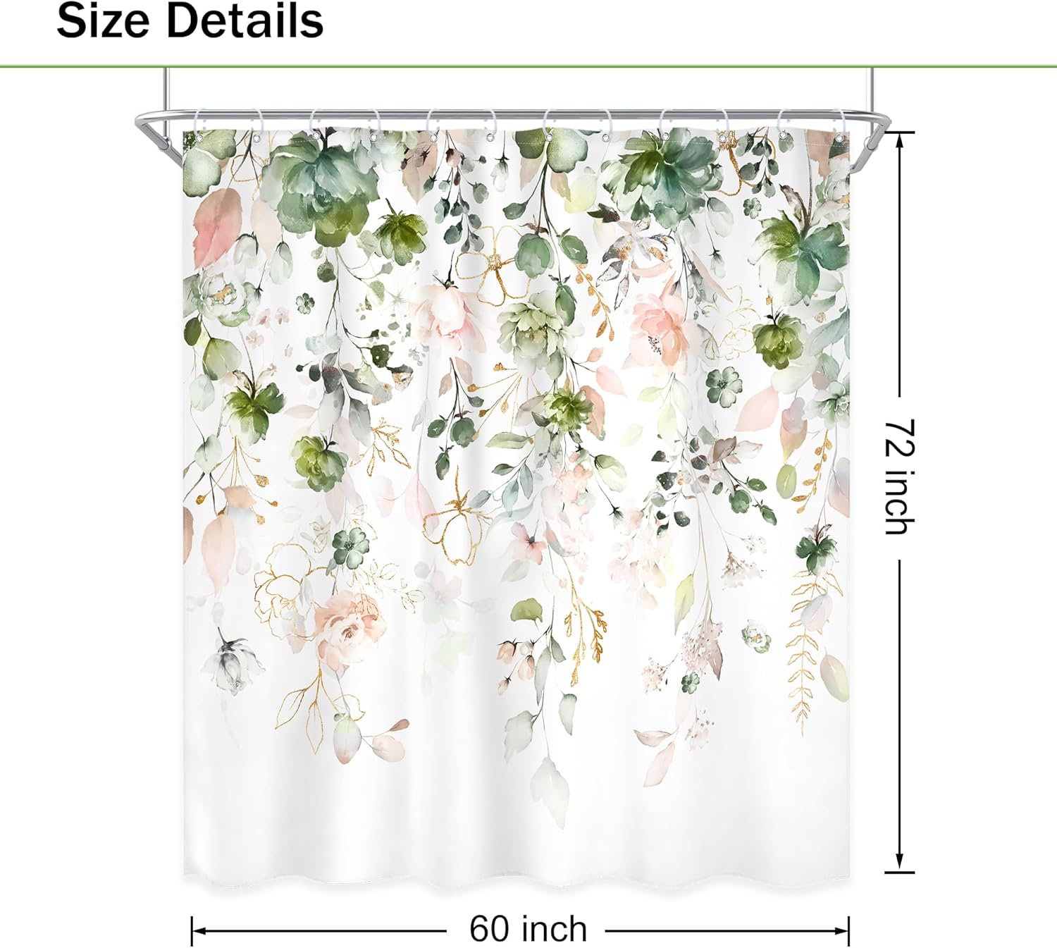 Summer Green Pink Floral Shower Curtain