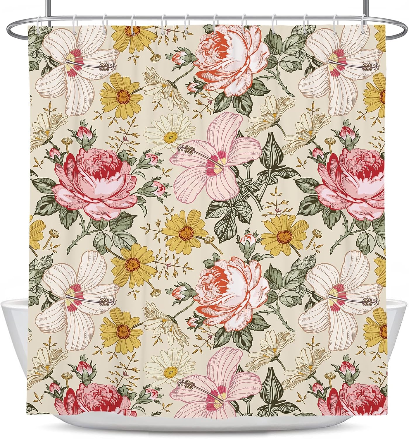 Coxila Pink Floral Shower Curtain Set