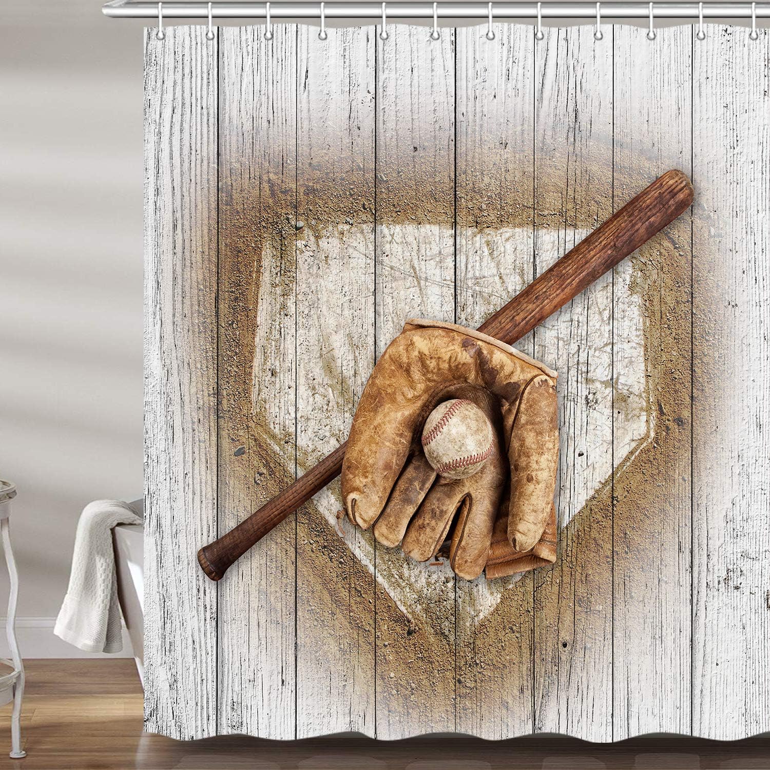 JAWO Baseball Shower Curtain Set with 12 Hooks