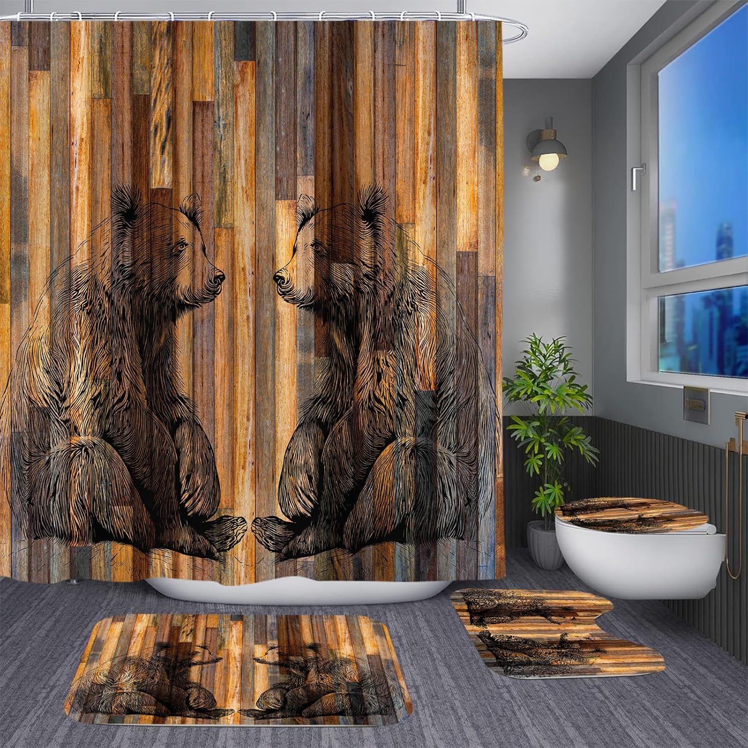 72x72 inch Boys Bear Bathroom Set with Rugs Mat More